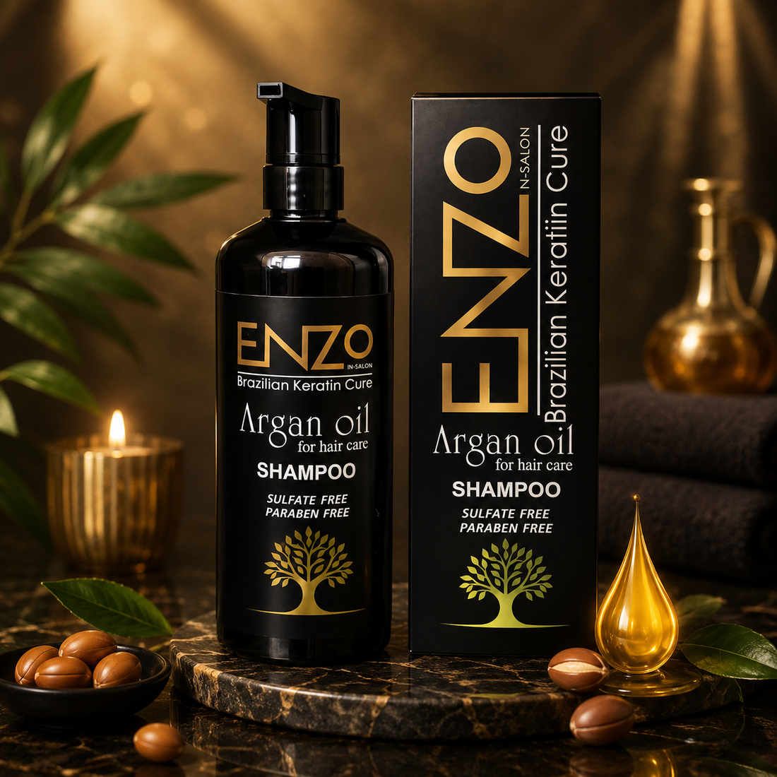 ENZO Brazilian Keratin Cure Argan Oil Shampoo – Sulfate & Paraben Free Hair Care