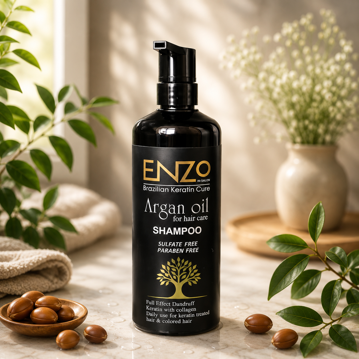 ENZO Brazilian Keratin Cure Argan Oil Shampoo – Sulfate & Paraben Free Hair Care