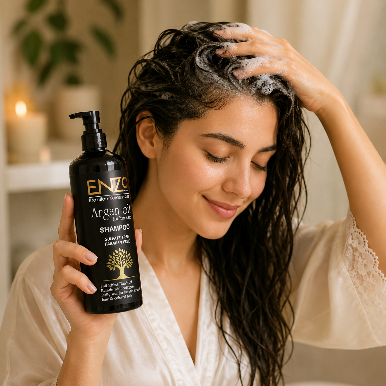 ENZO Brazilian Keratin Cure Argan Oil Shampoo – Sulfate & Paraben Free Hair Care