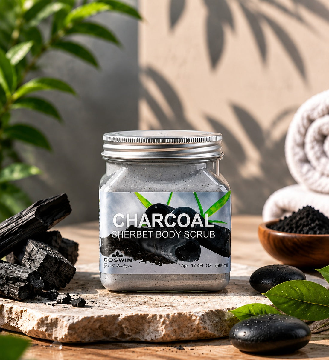 COSWITH Charcoal Sherbet Body Scrub – Deep Cleansing Exfoliating Body Polish