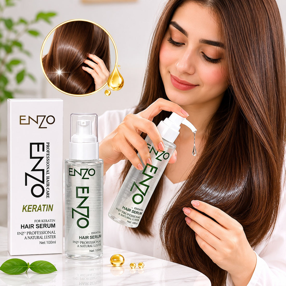 ENZO Professional Keratin Hair Serum – Smooth, Shiny & Frizz Control Hair Care 100ml