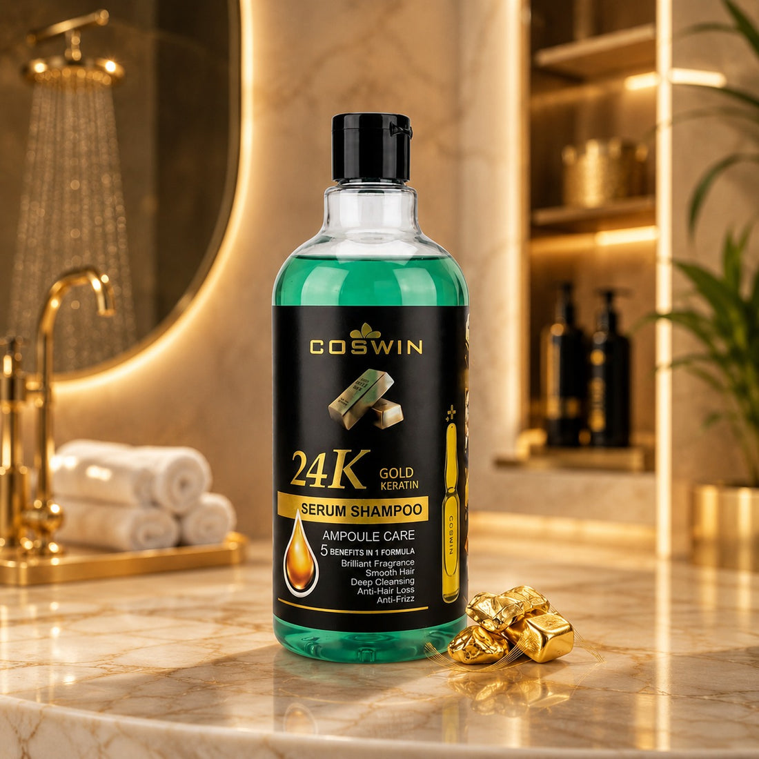 COSWIN 24K Gold Keratin Serum Shampoo – Ampoule Care Hair Repair & Anti-Frizz Formula