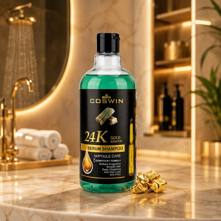 COSWIN 24K Gold Keratin Serum Shampoo – Ampoule Care Hair Repair & Anti-Frizz Formula