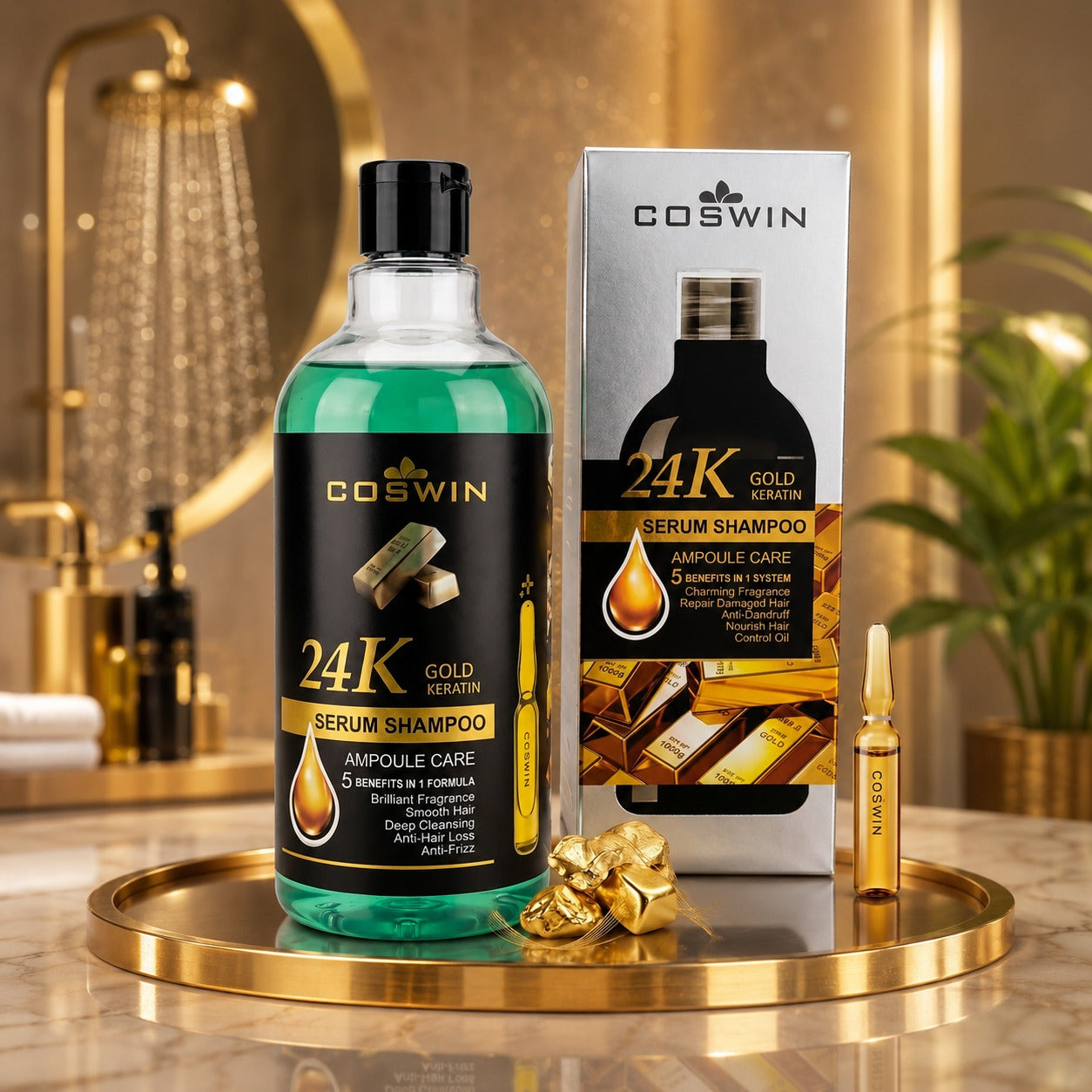 COSWIN 24K Gold Keratin Serum Shampoo – Ampoule Care Hair Repair & Anti-Frizz Formula