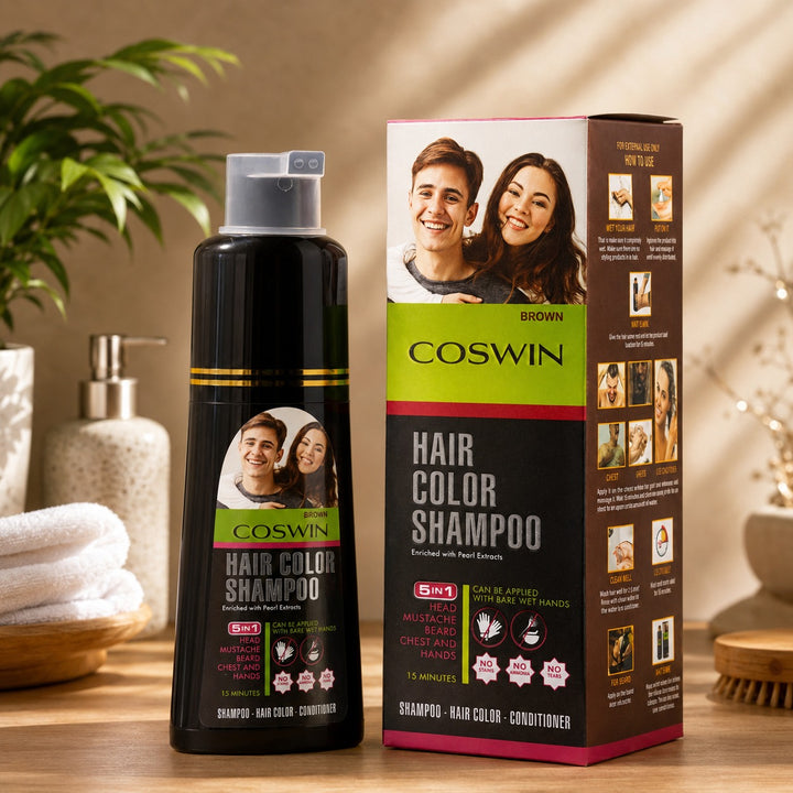 COSWIN Black Hair Color Shampoo – 5 In 1 Instant Hair Coloring & Conditioning Shampoo
