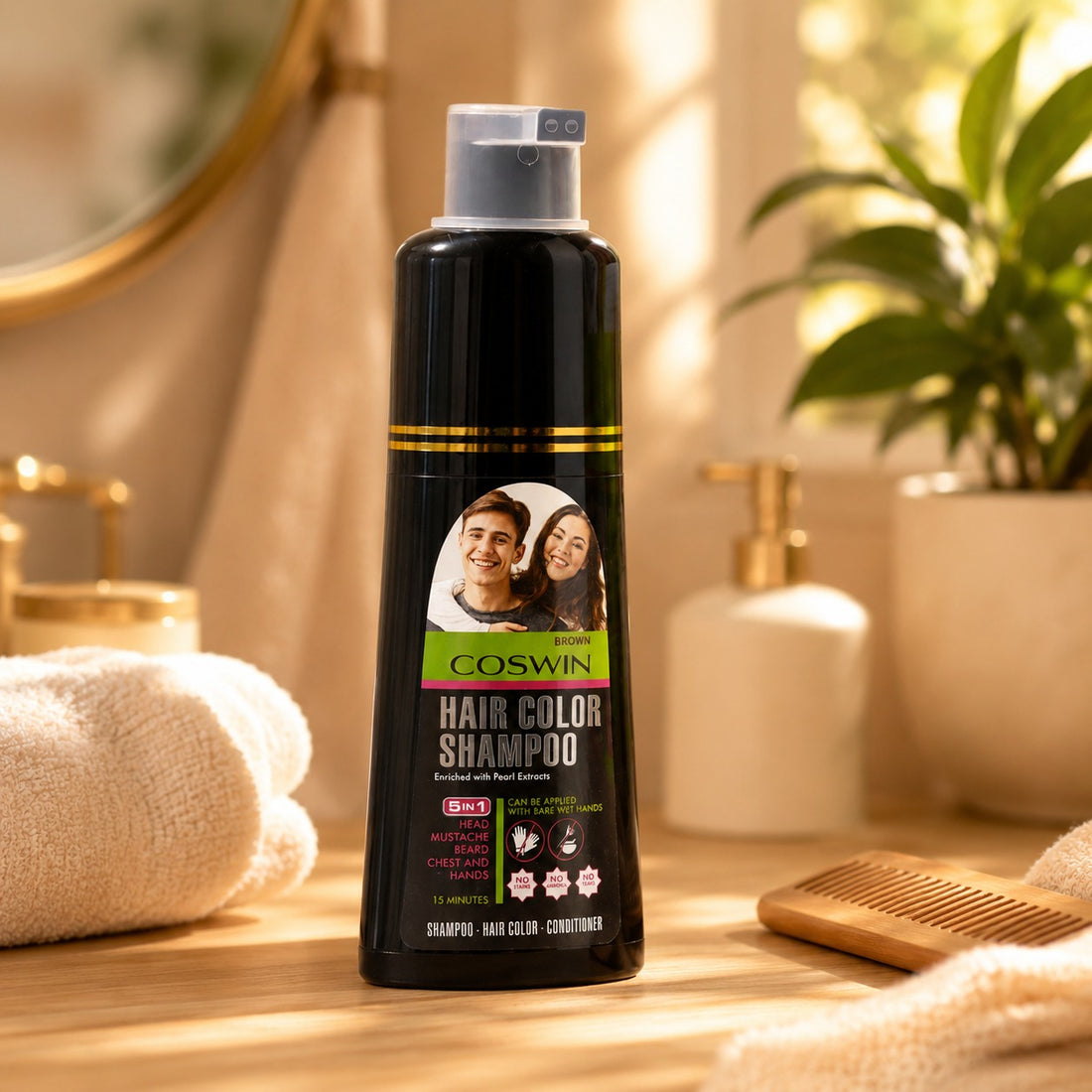 COSWIN Black Hair Color Shampoo – 5 In 1 Instant Hair Coloring & Conditioning Shampoo