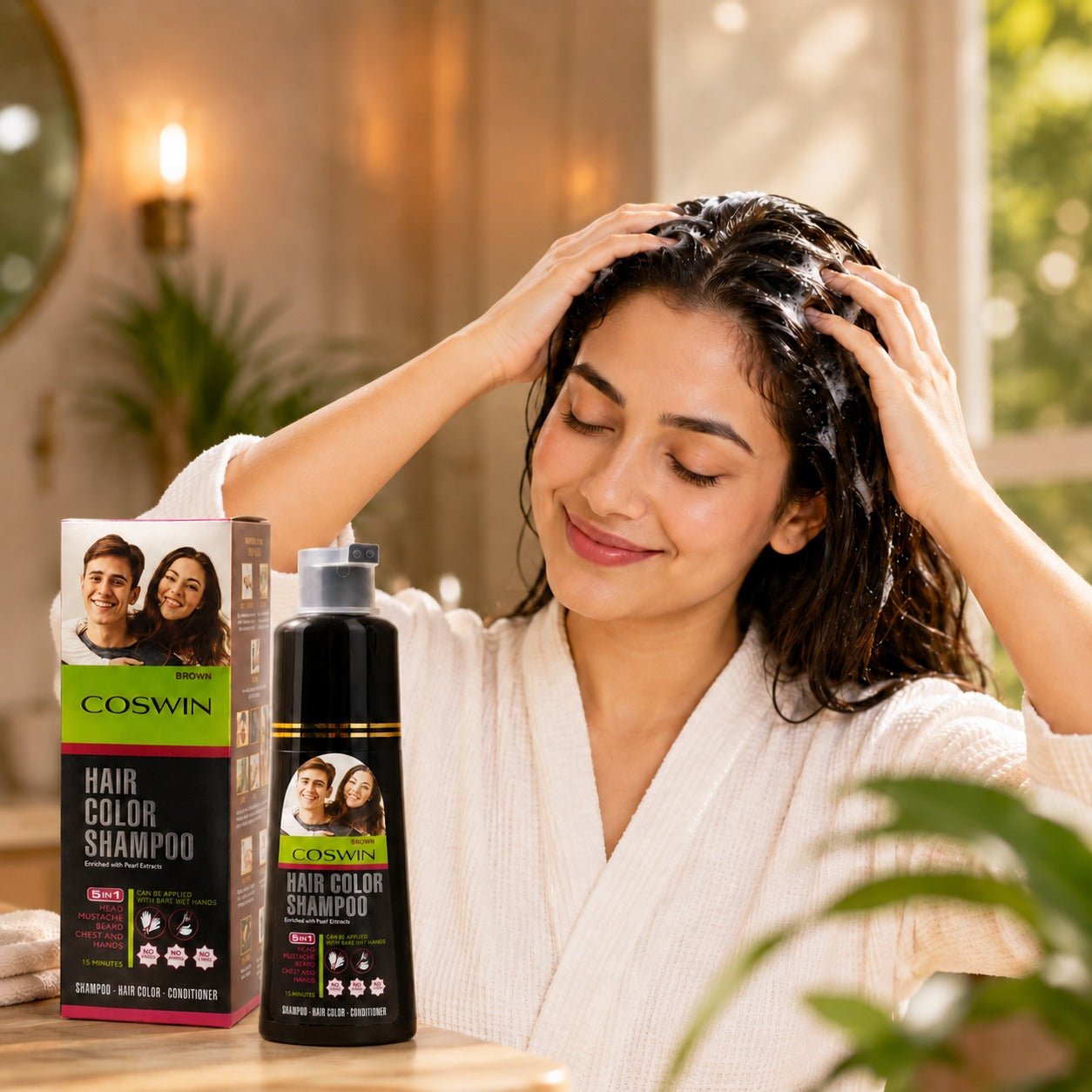 COSWIN Black Hair Color Shampoo – 5 In 1 Instant Hair Coloring & Conditioning Shampoo
