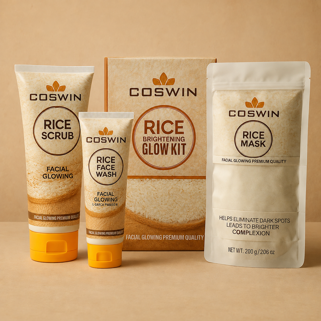 Rice Brightening Glow Kit – Face Wash, Scrub & Mask for Radiant Skin
